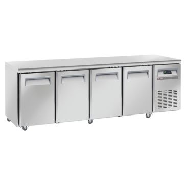 Kühltisch, Umluft, 4 Türen GN 1/1, auf Rädern, 2 mit Bremsen