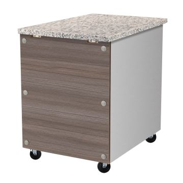 Kassentisch aus Edelstahl, Granit rosa-grau, mit Holzverkleidung, 60 x 82 (THASR68)