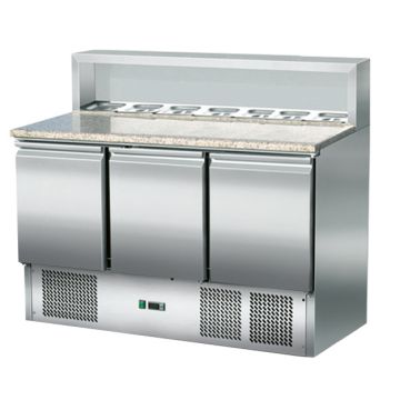 Pizzasaladette 3 Türen, Aufsatz Edelstahl,137 x 70